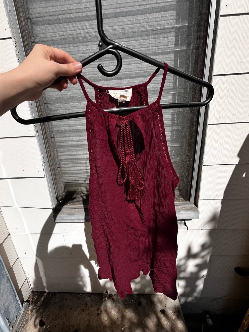 Women’s Burgundy Halter Tank Top with Tassel Tie